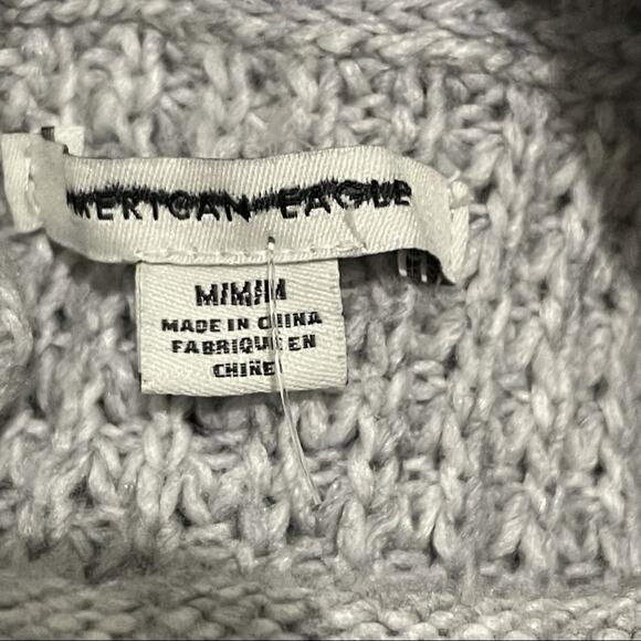 American Eagle Mock Neck Waffle Knit Oversized Sweater Grey Size Medium NWOT - Picture 6 of 7